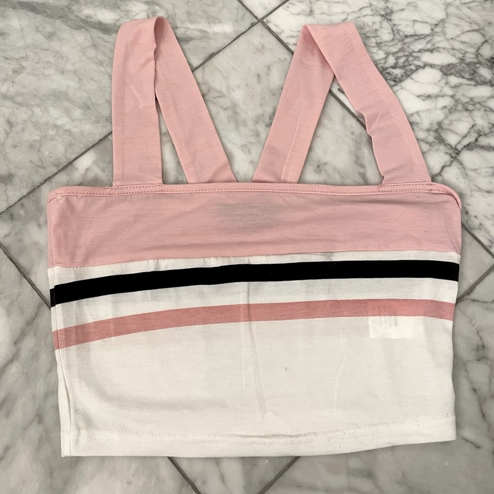 Light Pink White and Navy Blue Striped Crop Top Tank top, Size XS, sexy, summer